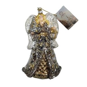 Huras Family Blown Glass Angel Ornament 7" Silver Gold Lantern Christmas NEW